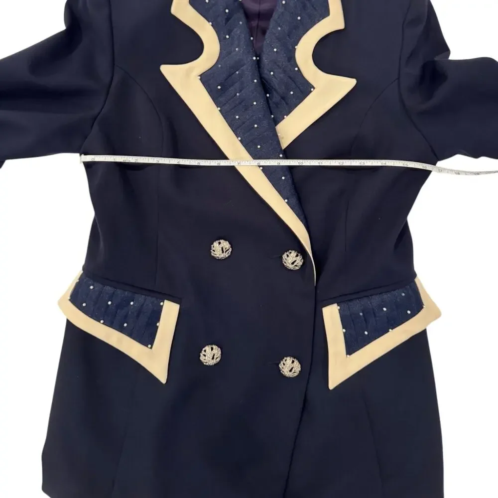 Milano High Fashion Vintage Blazer Pearl Navy Women's 40 Regencycore Royalcore - Picture 7 of 13